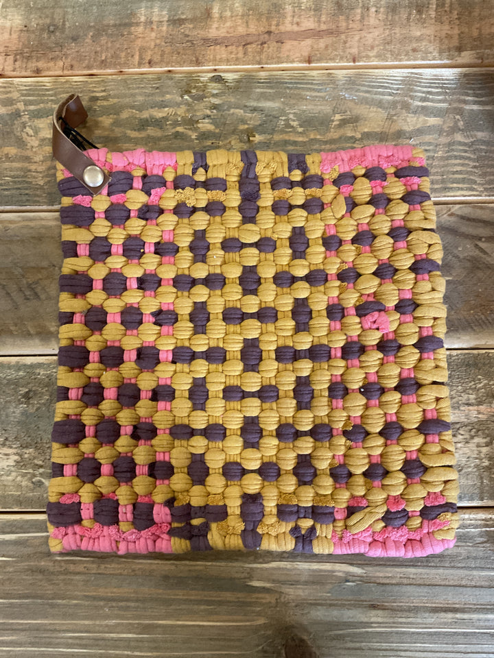 Cotton Crocheted Pot Holder with Leather Strap