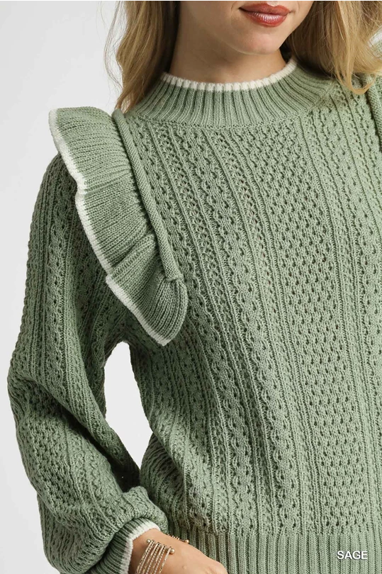 Ruffle Charm Cable Knit Sweater