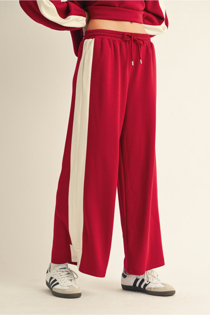 Varsity Stripe Wide-Leg Pants – Crimson