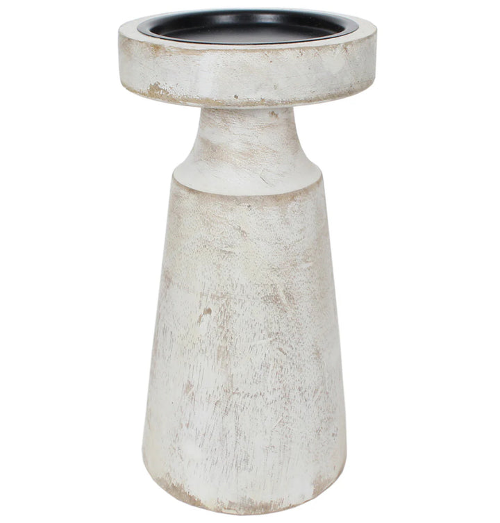 Whitewashed Wood Pedestal Candle Holder