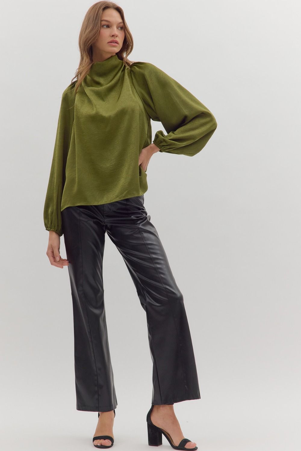 The Olive Luxe Satin Drape Top