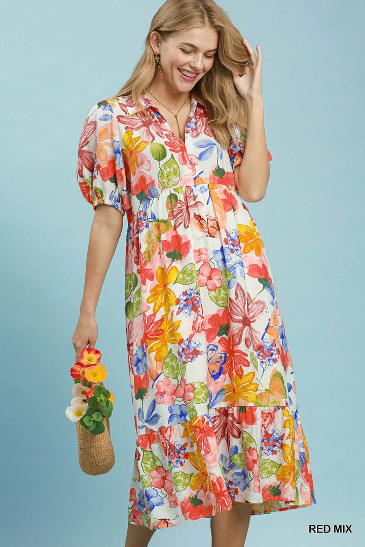 Painted Blooms Midi Dress