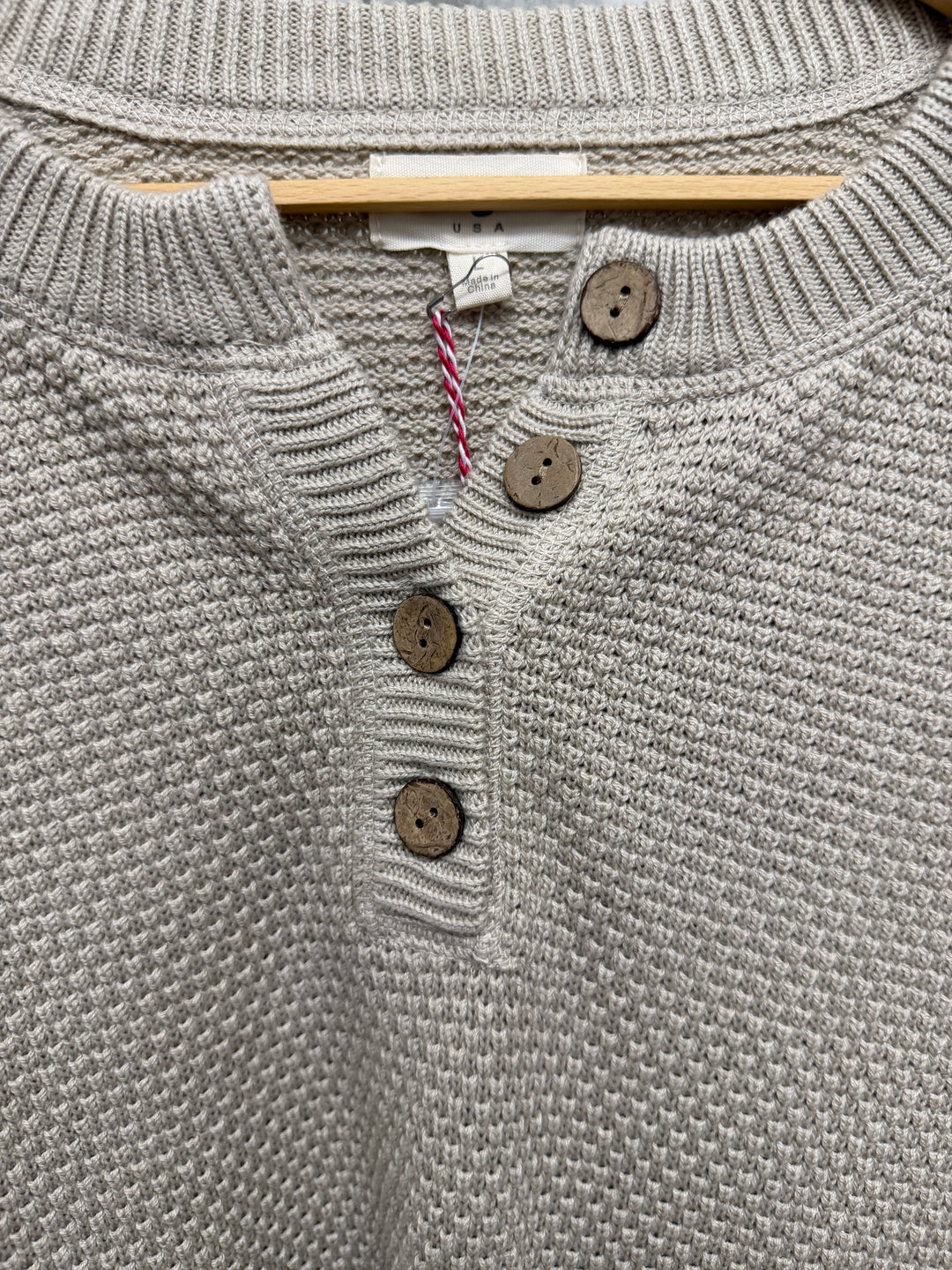 Textured Taupe Henley Knit Pullover