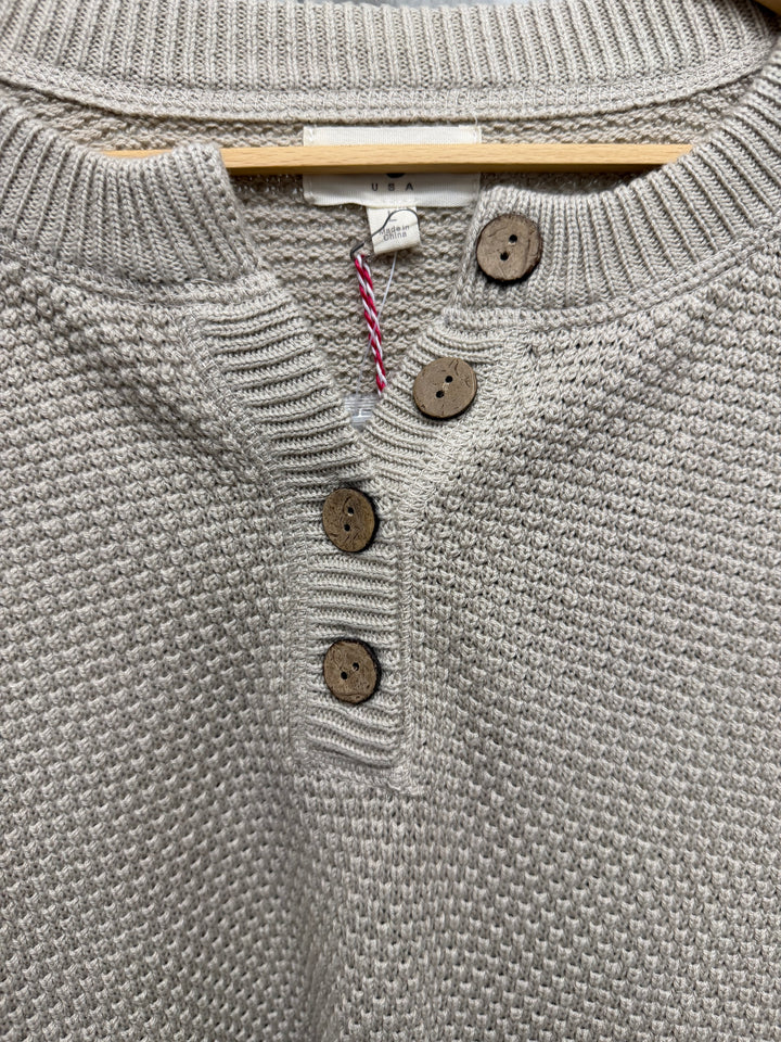 Textured Taupe Henley Knit Pullover