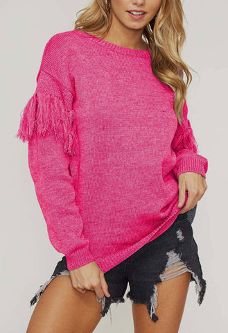 Pink Fringe Sleeve Sweater