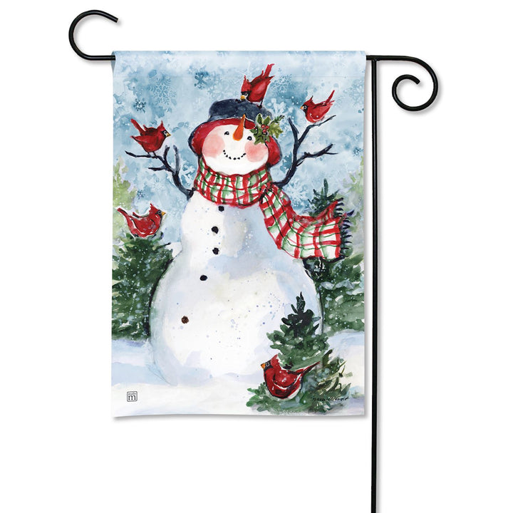 Cardinal Cheer Snowman Garden Flag
