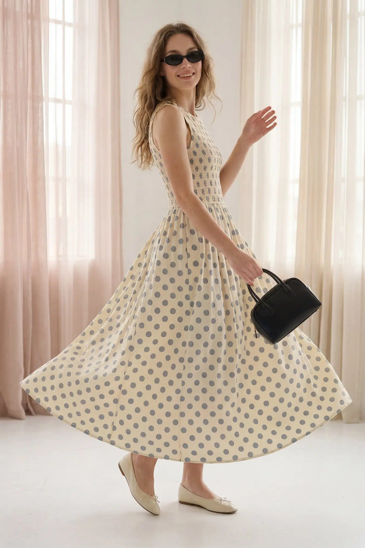 First Hint of Fall Polka Dot Maxi Dress