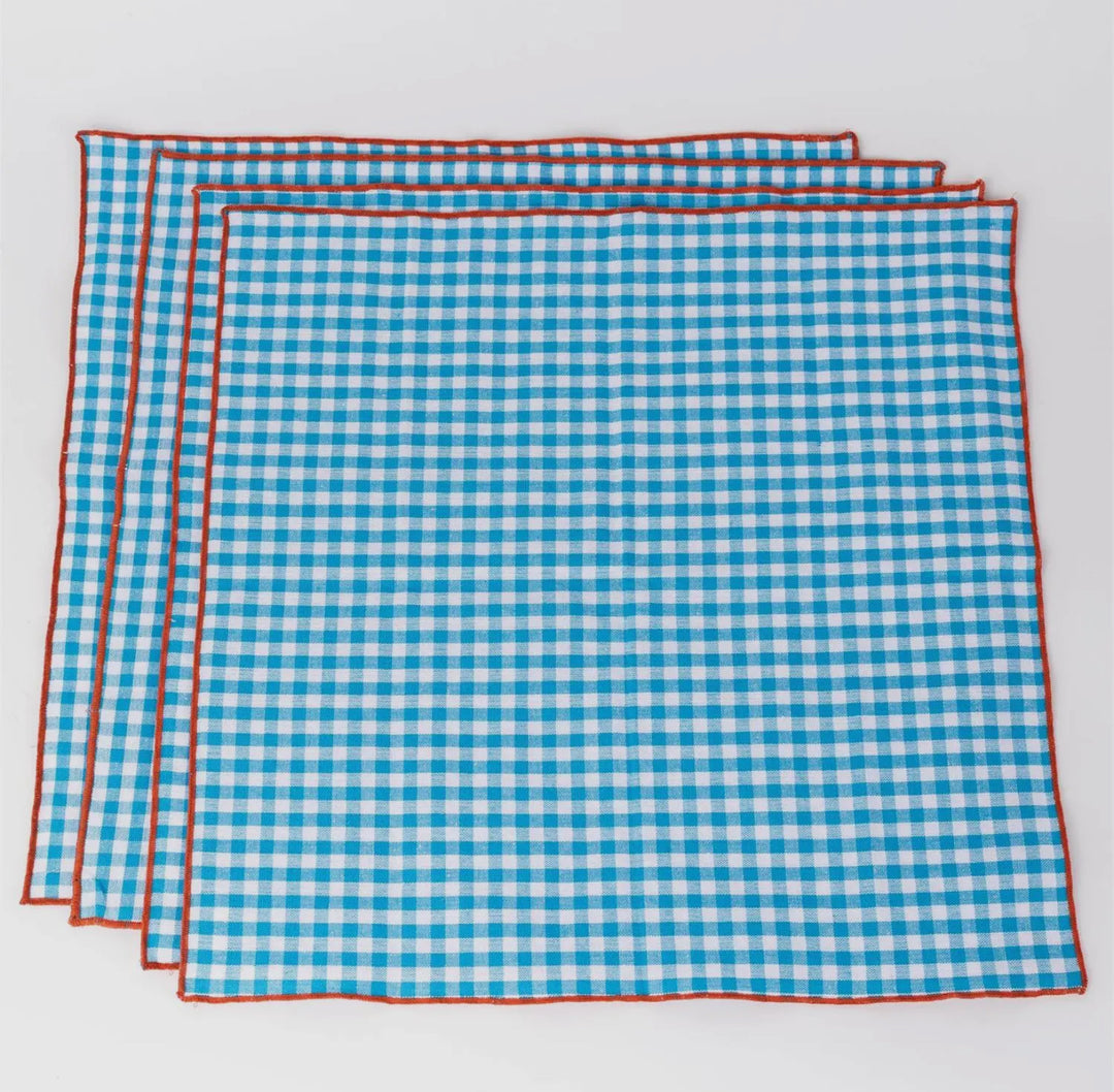 Blue Gingham Cotton Napkin – Red Stitch