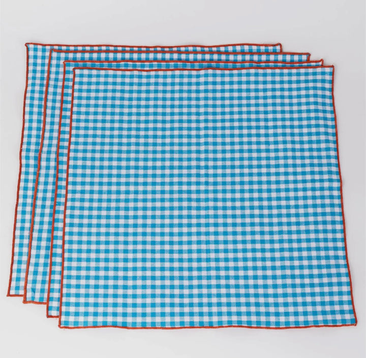 Blue Gingham Cotton Napkin – Red Stitch