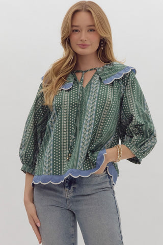 Forest Scalloped Top