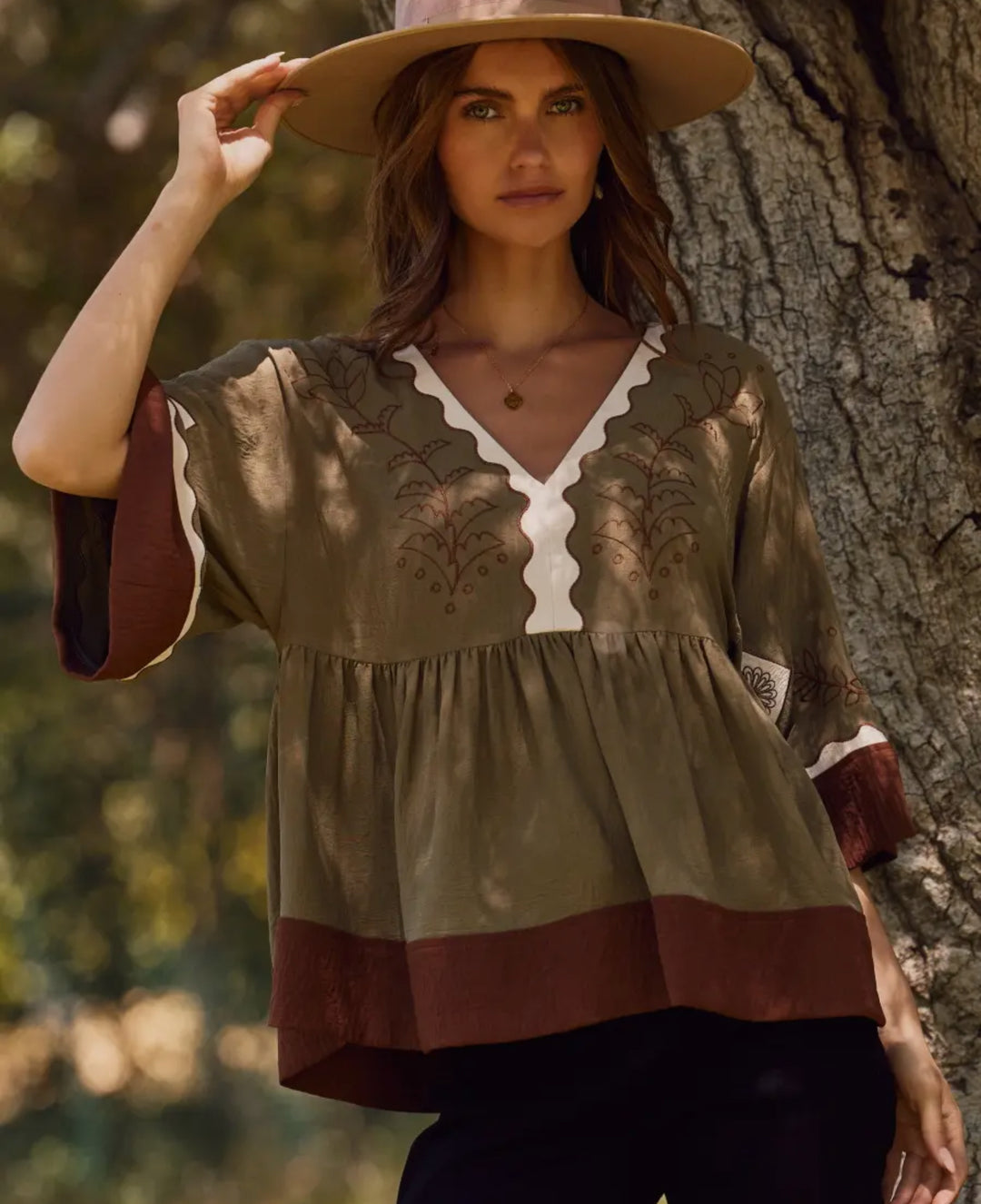 Meadow Muse Embroidered Babydoll Top
