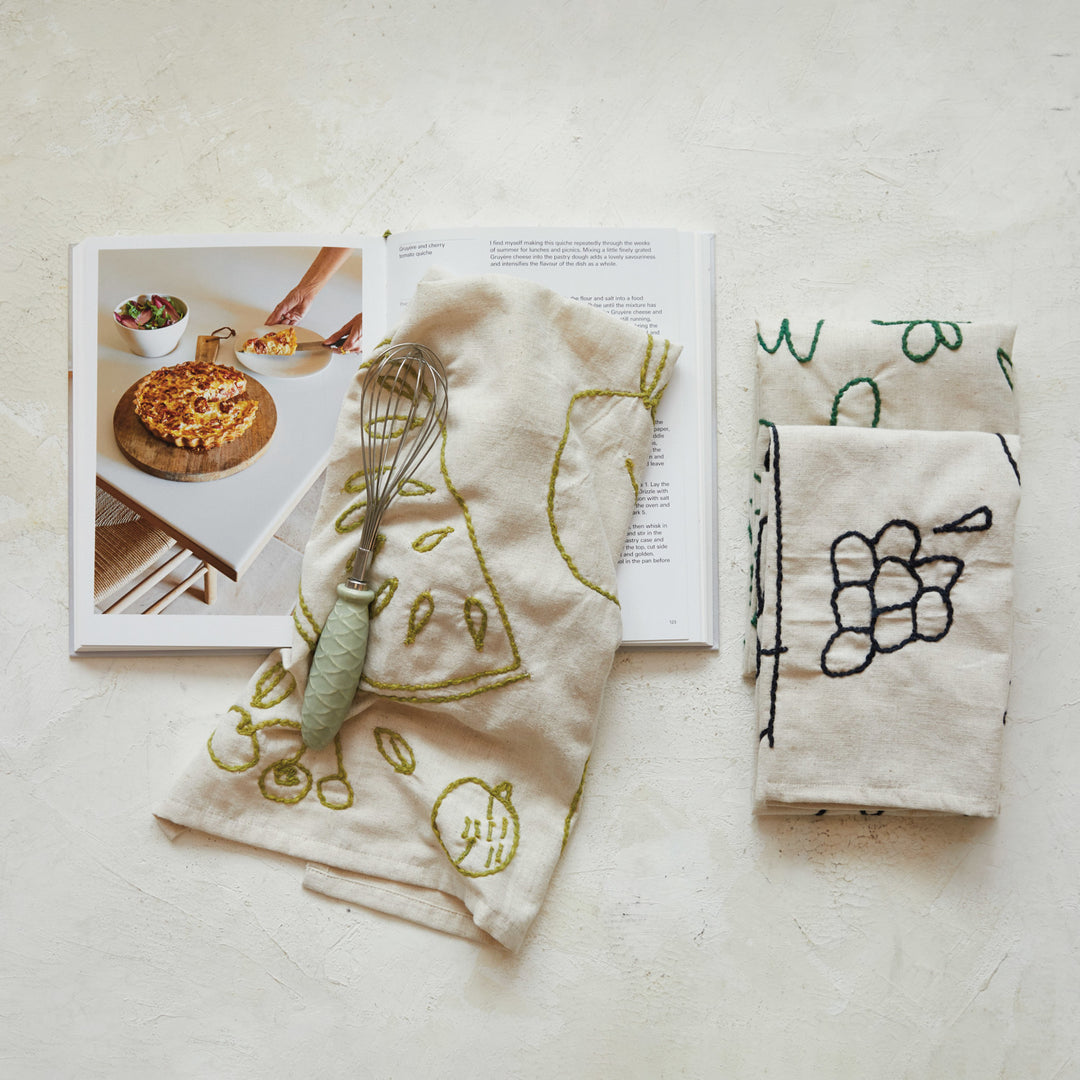 Fun Embroidered Tea Towel
