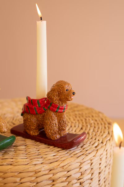 Ski Lodge Christmas Dog Taper Holders