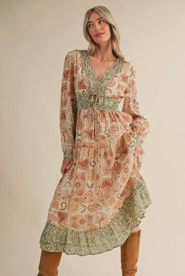 Sage & Saffron Boho Midi Dress