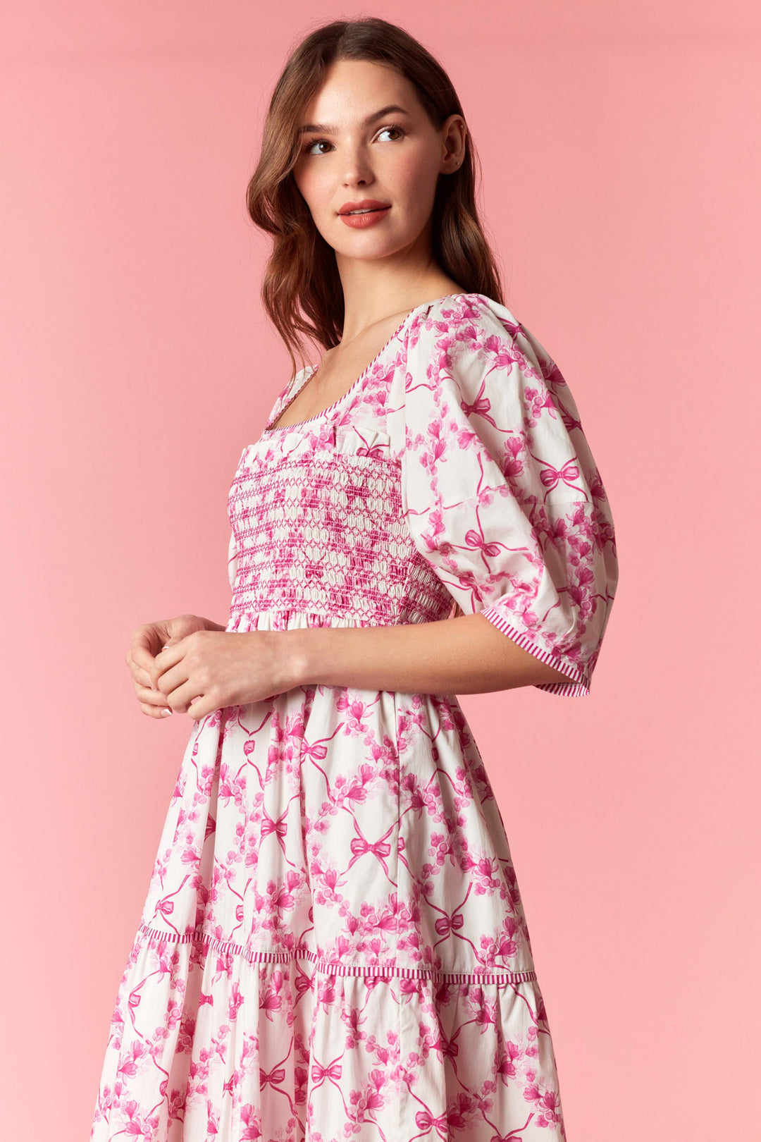 Pink Bow Garden Midi Dress