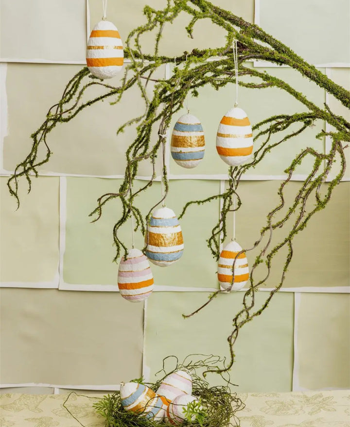 Hand-Painted Papier-Mâché Easter Egg Ornaments