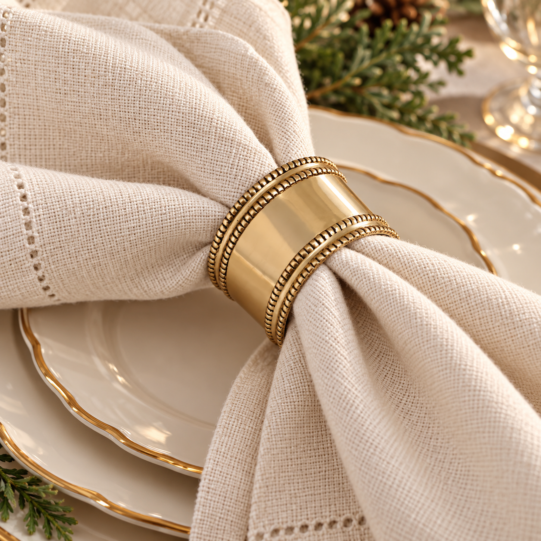 Antique Gold Beaded Napkin Ring