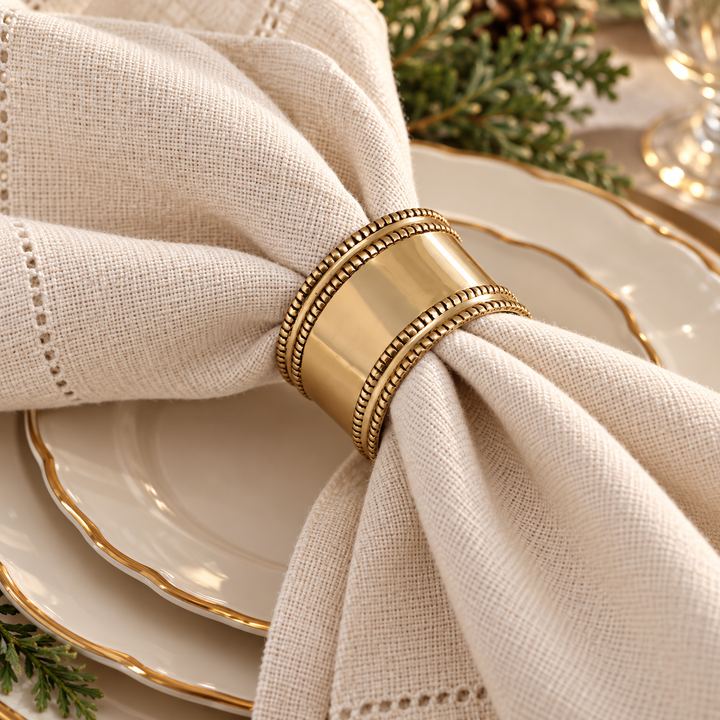 Antique Gold Beaded Napkin Ring