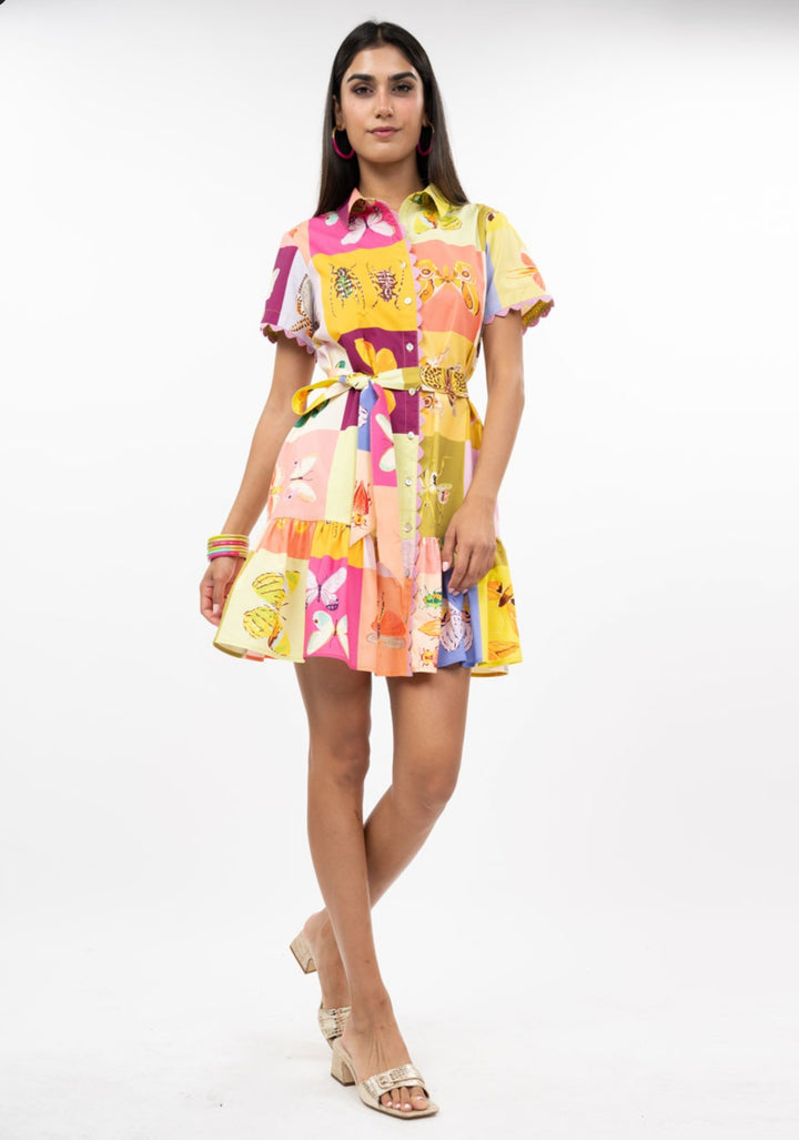 Butterfly Garden Patchwork Shirt Dress