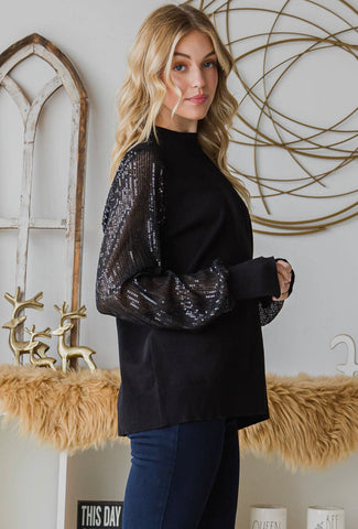 Black Sequin Sleeve Top