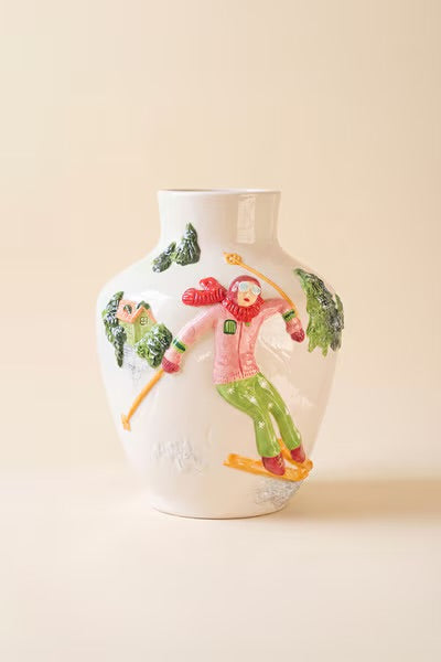 Alpine Skier Ceramic Vase