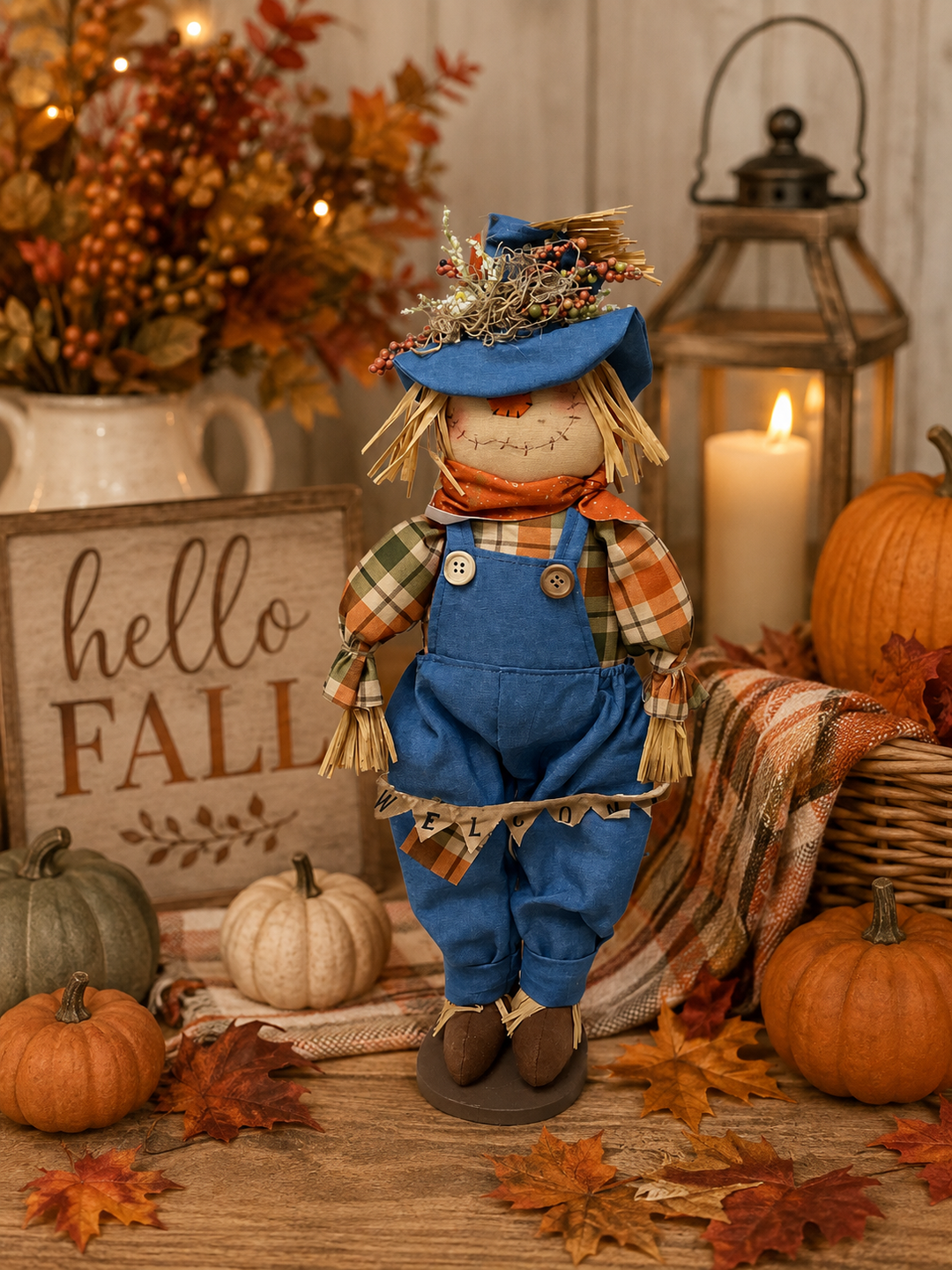 Scarecrow with Welcome Banner