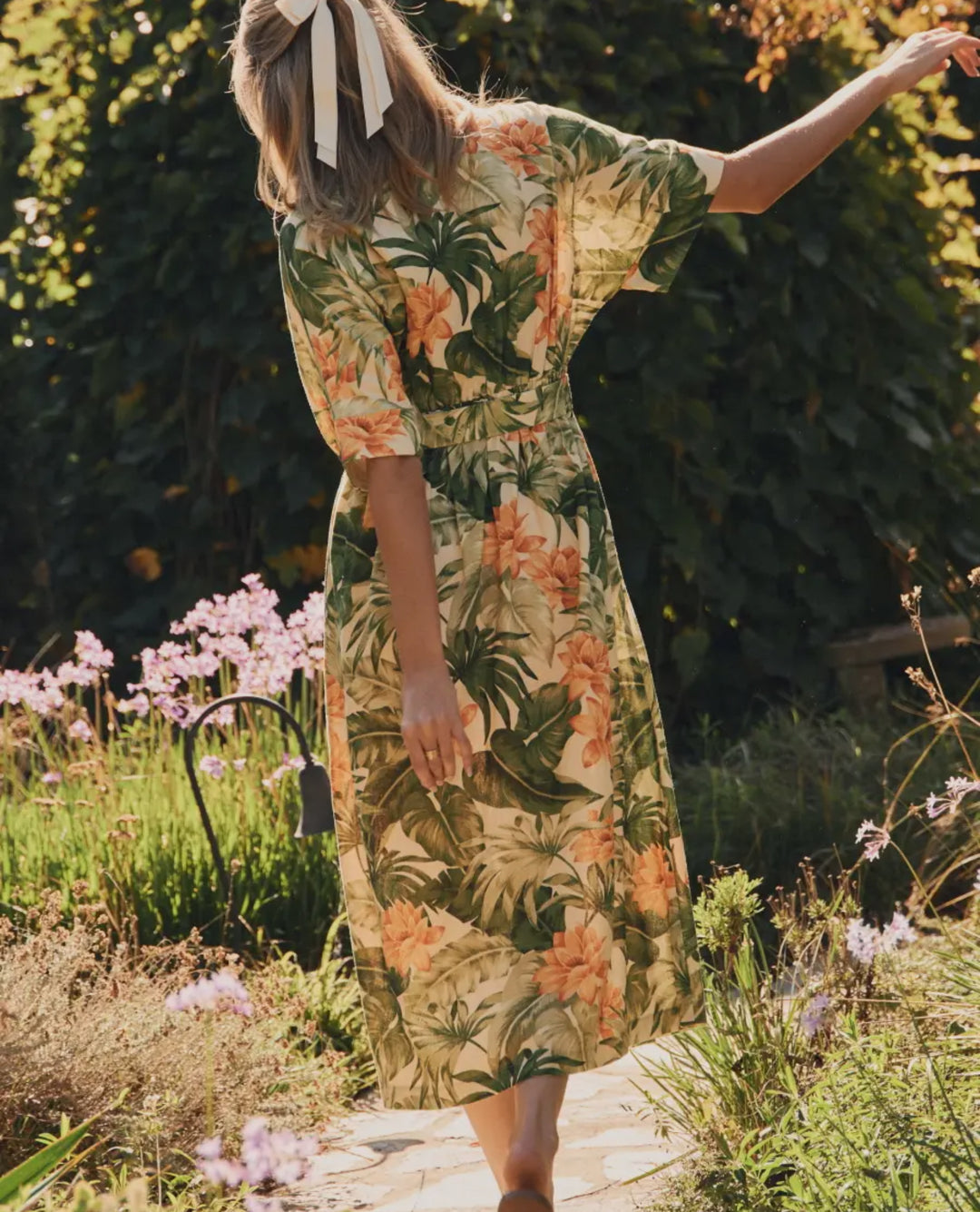 Palm Grove Belted Midi Dress