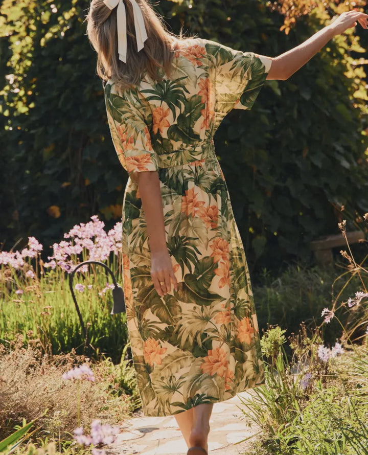 Palm Grove Belted Midi Dress