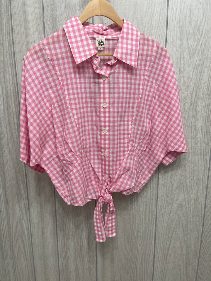 Pink Gingham Tie Top