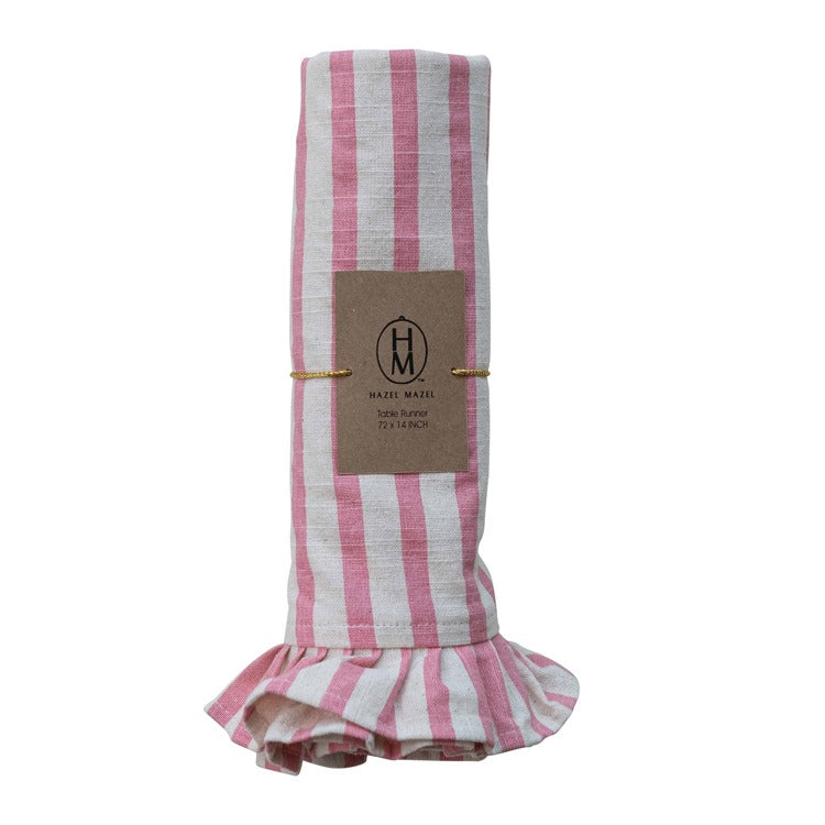 72” HM Pink and White Striped Table Runner