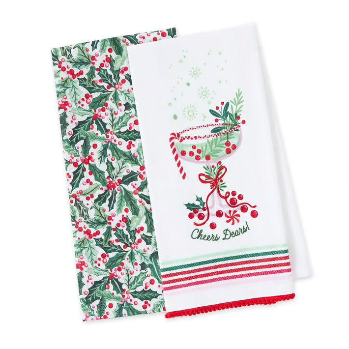 Cheers Dear & Holiday Holly Tea Towels