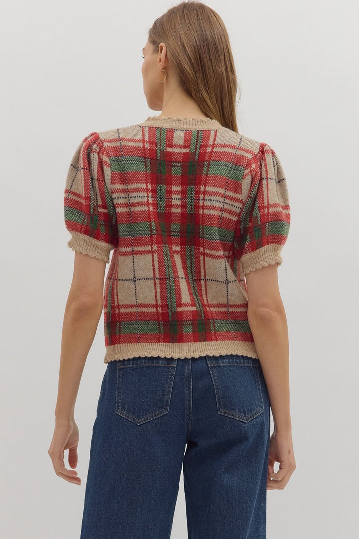 Holly Tartan Puff Sleeve Cardigan
