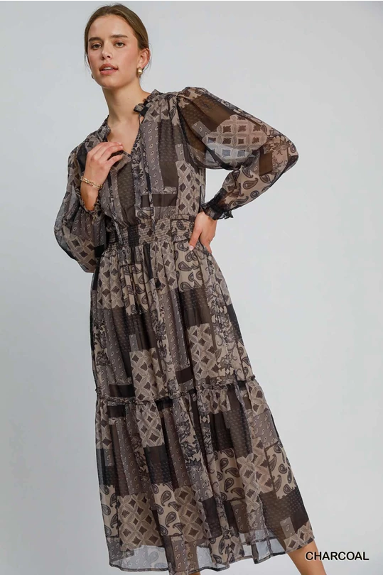 Charcoal Gray Patch Midi Dress