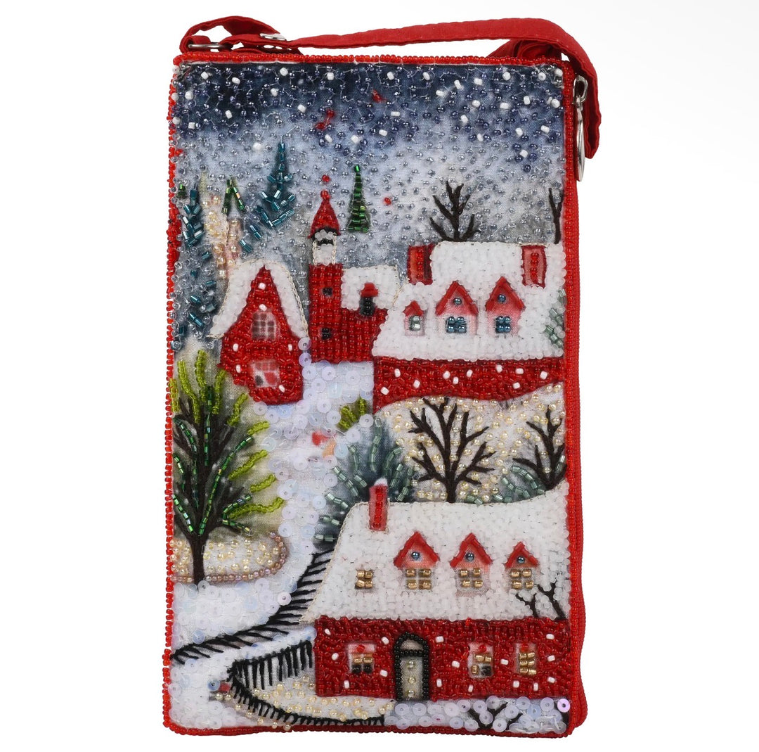 Snowy Christmas Village Beaded Club Bag