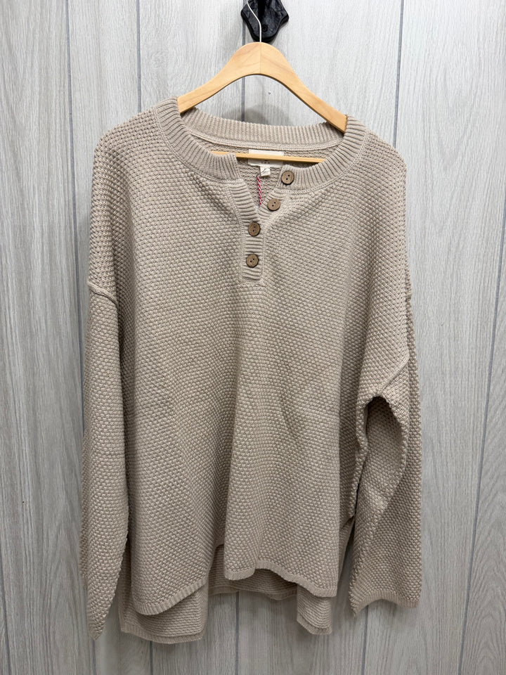 Textured Taupe Henley Knit Pullover