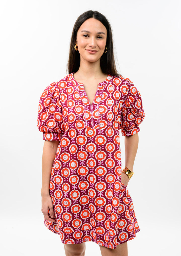 Poppy Bloom Puff Sleeve Dress