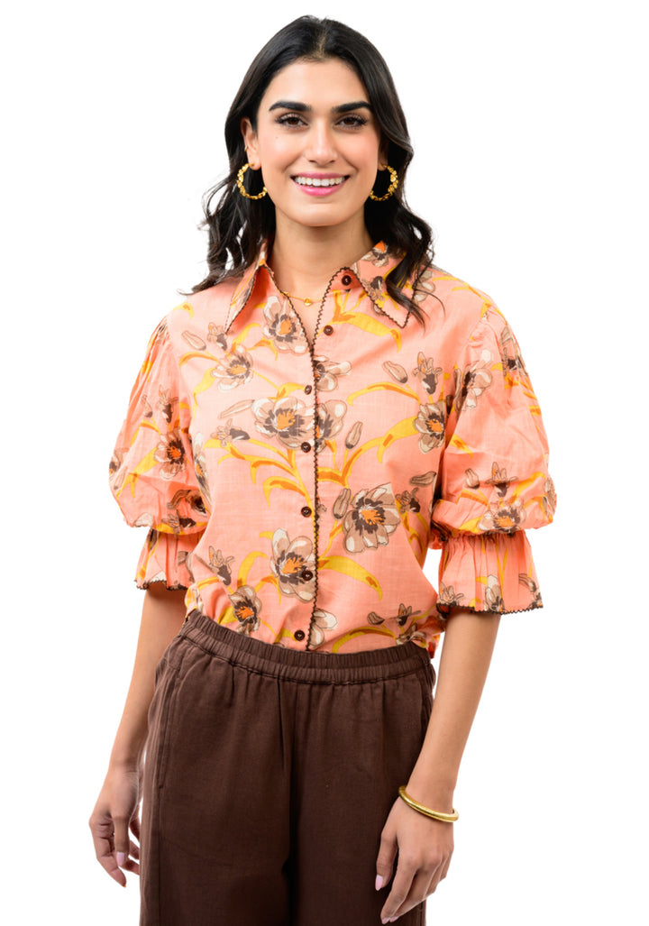 Sunset Bloom Puff Sleeve Blouse