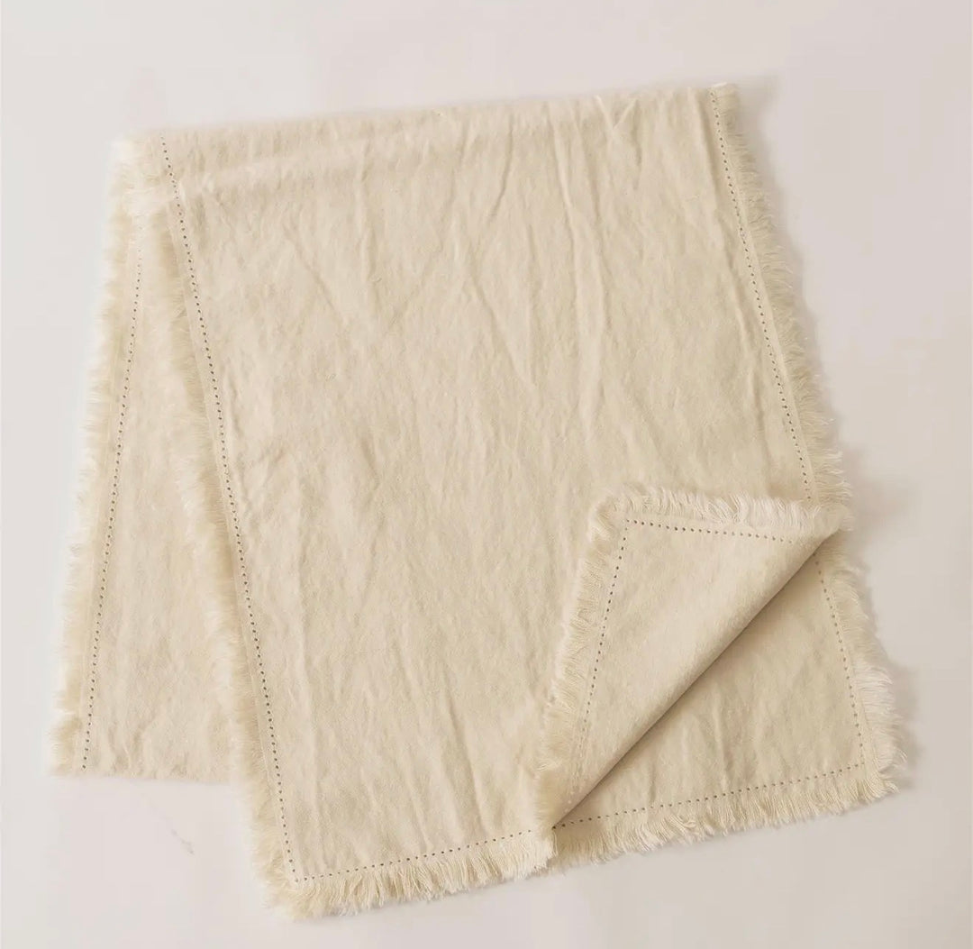 Stonewashed Linen Blend Table Runner, Cream