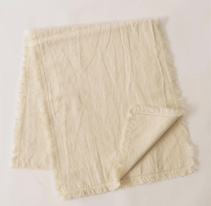 Stonewashed Linen Blend Table Runner, Cream