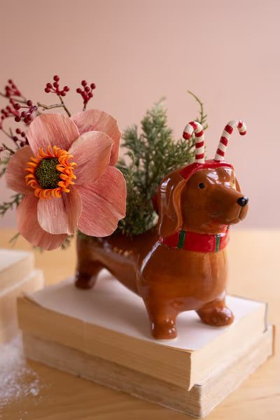 Candy Cane Cutie Dachshund Planter