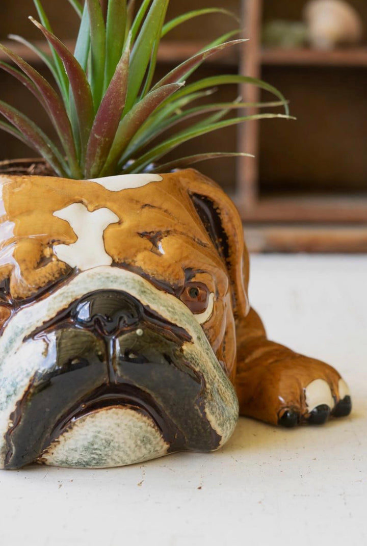 Bulldog Charm Ceramic Planter