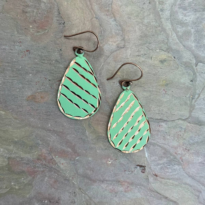 Patina Engraved Copper Earrings
