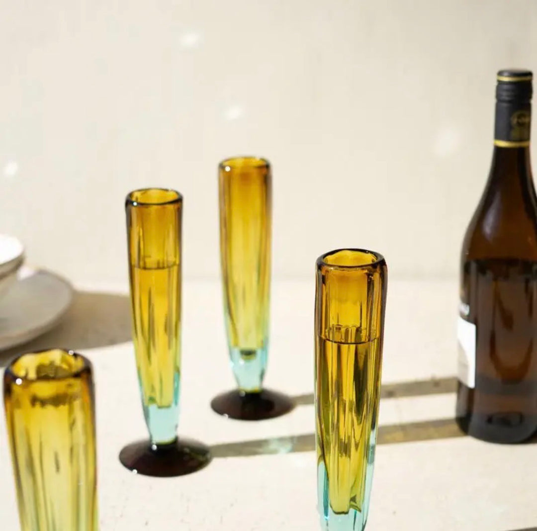Amber Hand-Blown Recycled Glass Champagne Flute