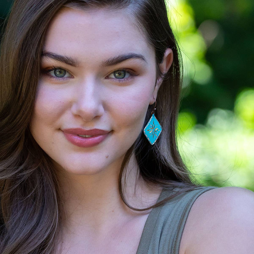 Patina Engraved Copper Earrings