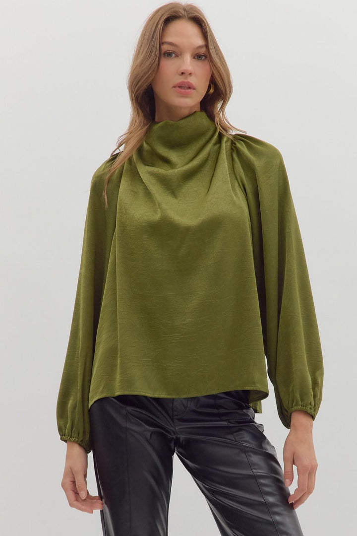 The Olive Luxe Satin Drape Top