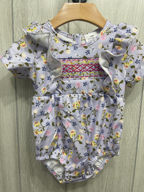 Smocked Embroidered Floral Romper