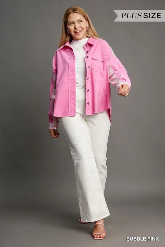 Sequin Sleeve/Back Pink Shacket - Plus