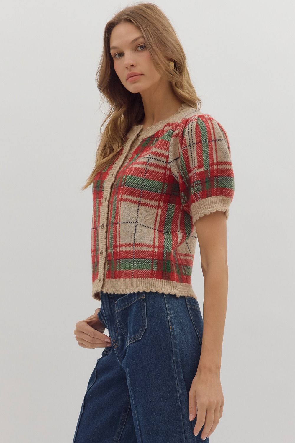 Holly Tartan Puff Sleeve Cardigan