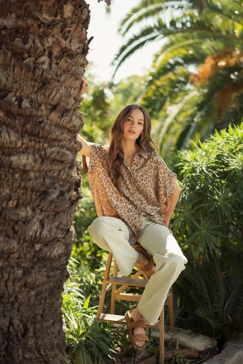 Wild Grace Leopard Button-Down Top