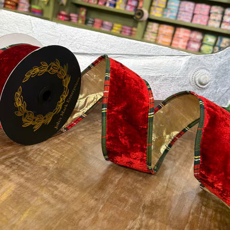 John Mark Enterprises: Tartan Trim Red Velvet Ribbon